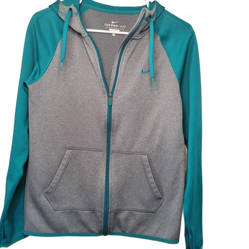 Nike Therma-FIT Women's Zip-Up Hoodie Jacket, Size XS, Gray and Teal